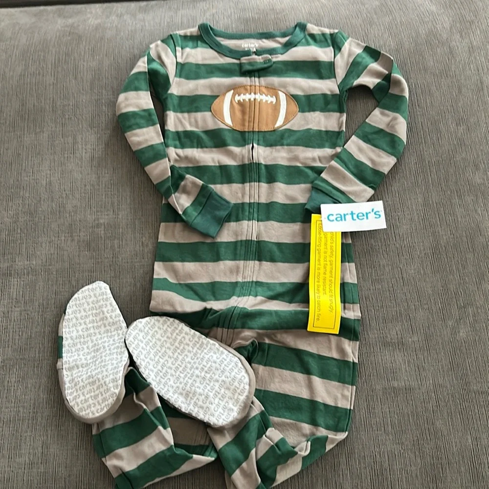 Carters Football Cotton Footie Footed Pajama 4T NWT
